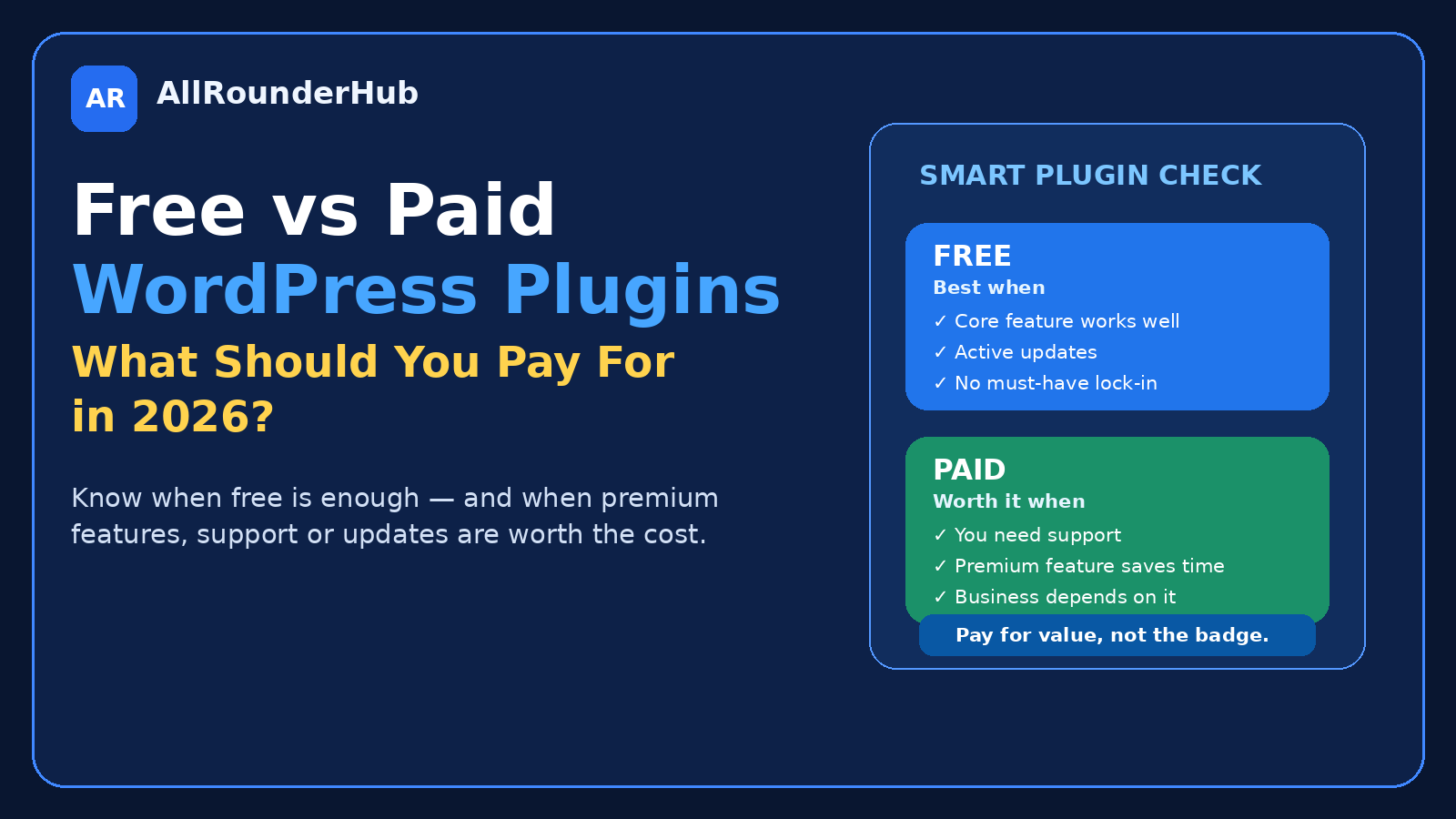 Free vs paid WordPress plugins comparison in 2026